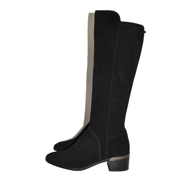 $400 COACH SUEDE RYDER KNEE HIGH TALL boots LOGO BLOCK HEEL BLACK 9.5 (MG17) - Picture 1 of 8